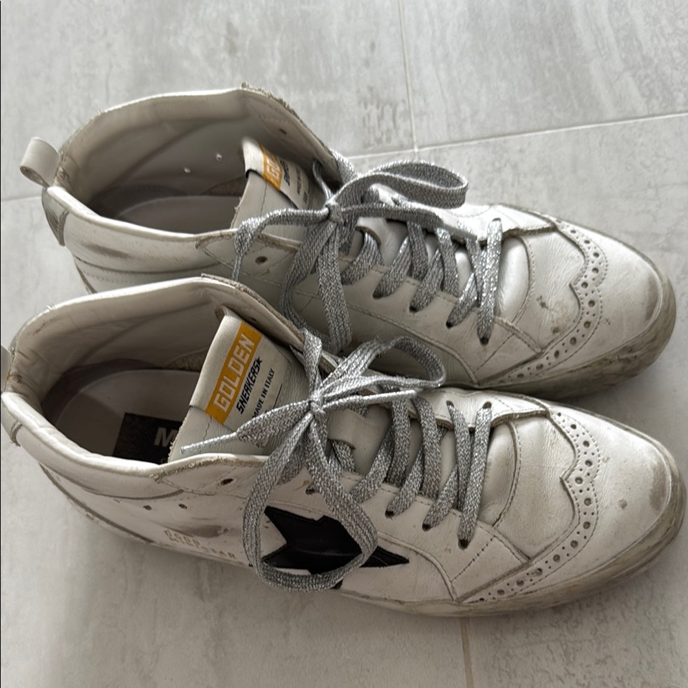 Golden Goose White Sneakers with Silver Laces